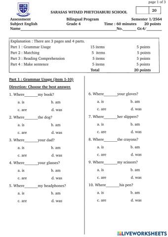Assessment English Grade4