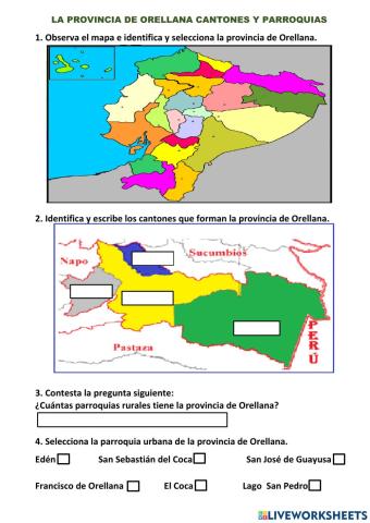 La provincia de Orellana cantones y parroquias.