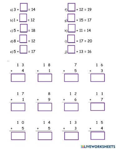 Adding with sums less than 20