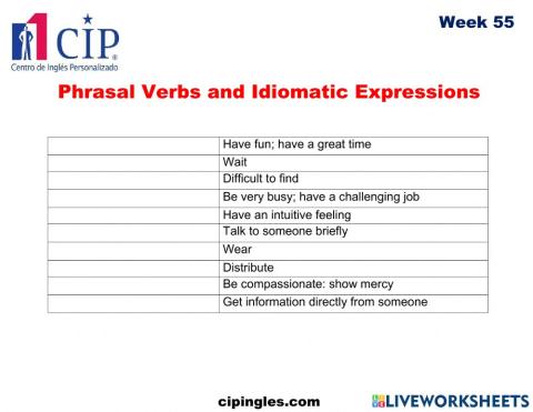 Phrasal verbs - vocabulary exams Week 55 worksheet