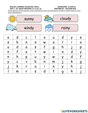 Year3-Unit6-All About Weather-W1 (Word Search)