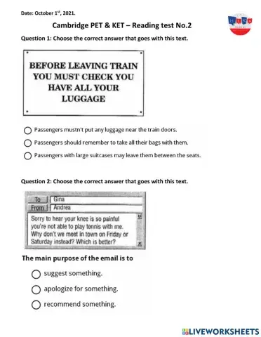 PET KET Reading test No 2