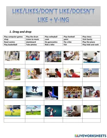 Family and friend 3. Unit 2. hobbies and likes-like-don't like-doesn't like