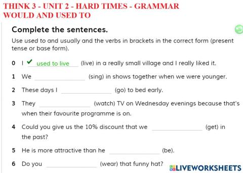Think 3 - unit 2 - hard times - grammar - would and used to