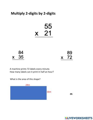 Multiply 2 digits by 2 digits