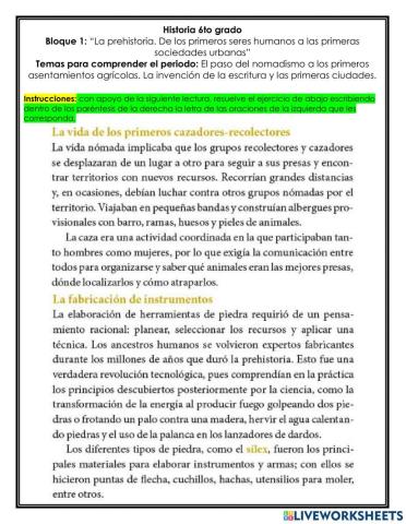 Bloque 1: La prehistoria. De los primeros seres humanos a las primeras sociedades urbanas.