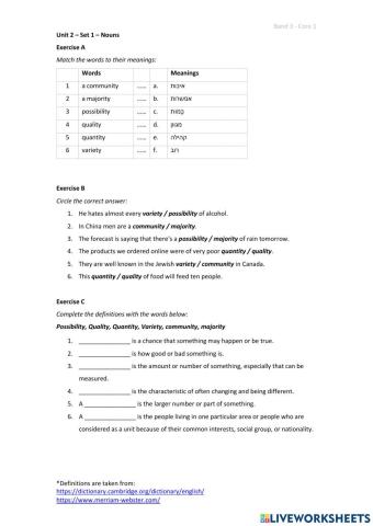 Band 3 (Core 1) - Unit 2 - Set 1