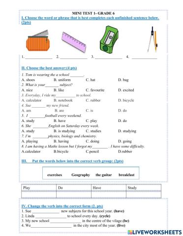 Mini test 1- grade 6