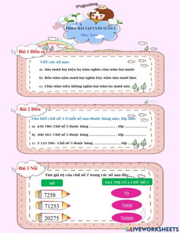 Phiếu bt cuối tuần 2 toán lớp 4