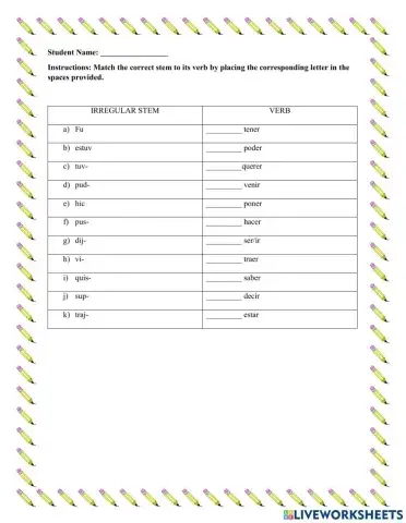 Irregular Preterite Tense endings