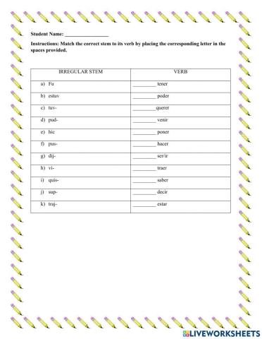 Irregular Preterite Tense endings