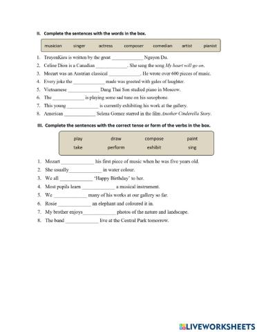 Tu vung music and arts