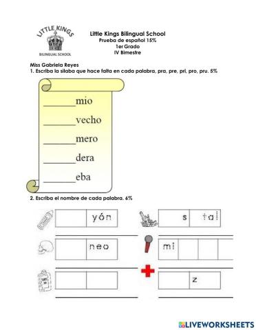 Español prueba IV PARCIAL