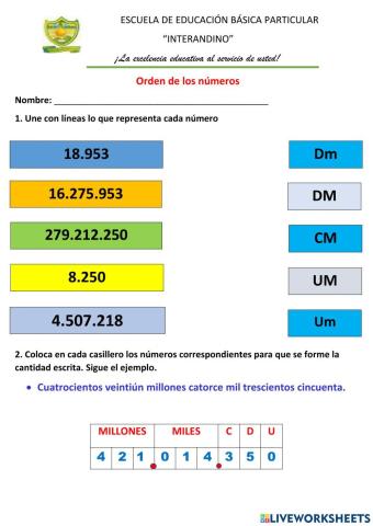 Orden de números hasta millón
