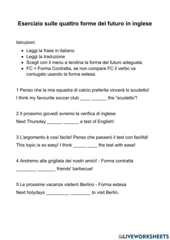 Pratice about the Future - Esercitazione sul future