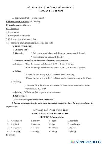 Revision for the mid first term test