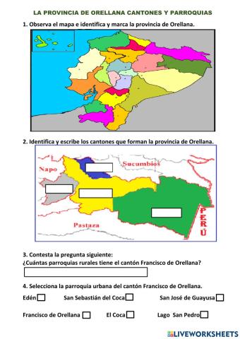 La provincia de Orellana cantones y parroquias.