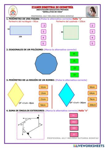 Evaluación de geometría - 5to