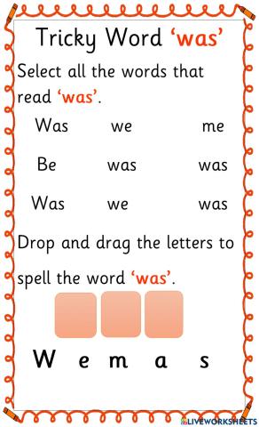 Tricky Word 'was'