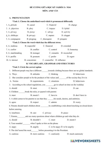 Revision for the mid first term test 11- No4