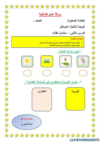 ورقة عمل تفاعلية سلاسل الغذاء