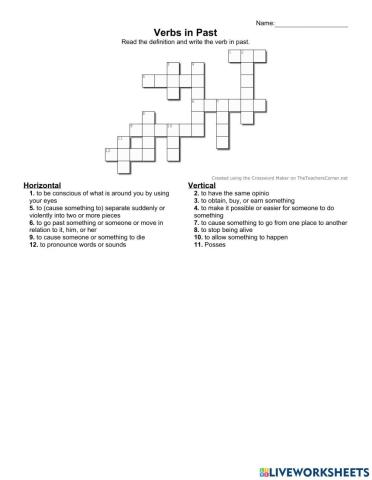 Crossword 1. Verbs in Past
