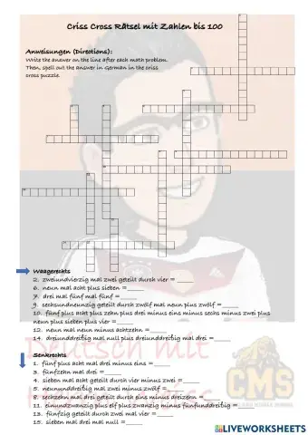 Criss Cross Rätsel mit Zahlen bis 100
