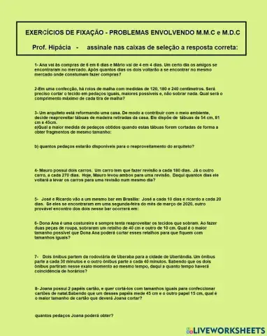 Máximo divisor comum e Mínimo múltiplo comum - problemas