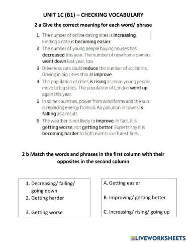 Unit 1C (B1)-CHECKING VOCABULARY