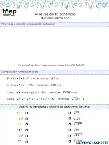 Identificar la relación entre potencias y raíces como operaciones inversas.