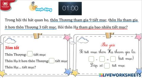 Bài toán về ít hơn một số đơn vị