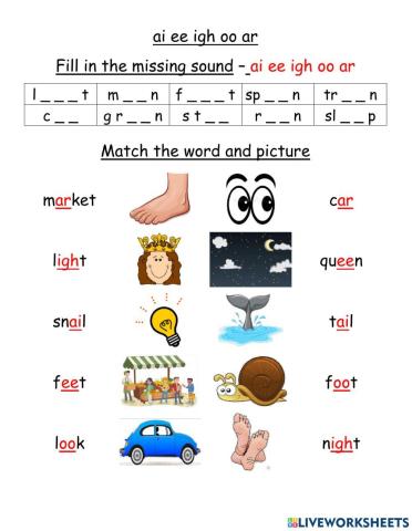 Ai, ee, igh, oo, ar