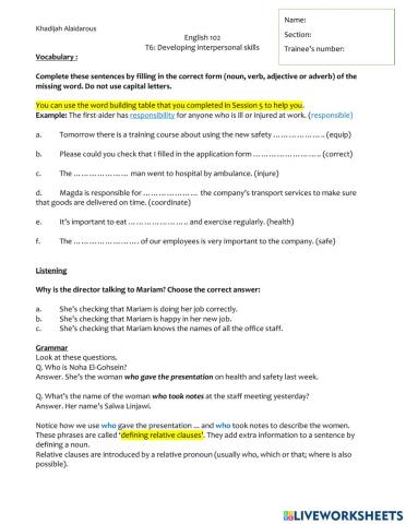 102 T6: Interpersonal skills 1