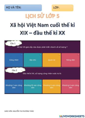 Xã hội Việt Nam cuối thế kỉ XIX- đầu thế kỉ XX.