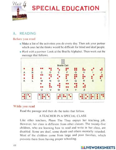 Unit 4 reading special education