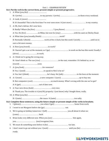 Gr10 - Unit 1 - Grammar review