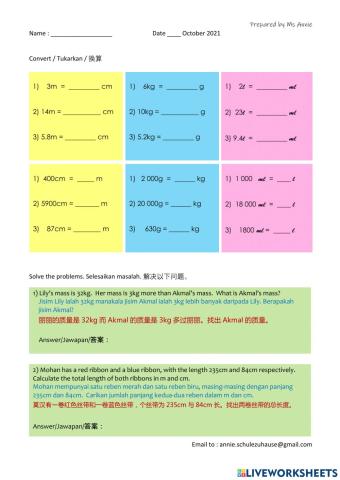 Conversion (Year 3) 3 languages