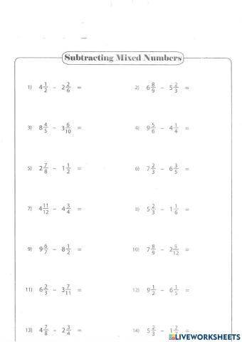 Subtracting Mixed Numbers