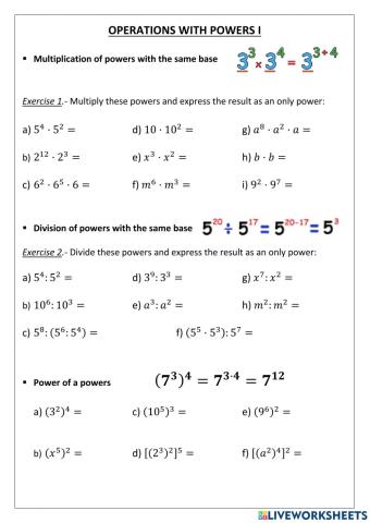 Operations with powers