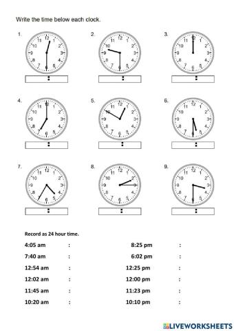 Reading Clocks 12 and 24 hour time Set 2