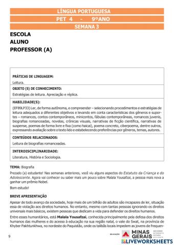 Pet 4 -  9º ano - semana 3