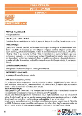 Pet  4-  9º ano  - semana  4