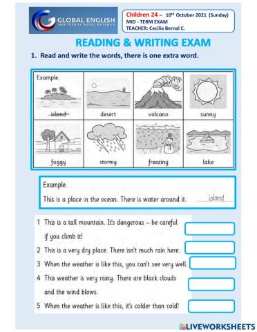Ch 24 - mid term exam - reading & writing