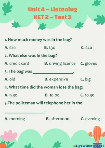 Unit 4 - KET Listening
