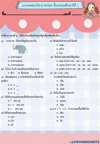 แบบทดสอบวิชาภาษาไทย