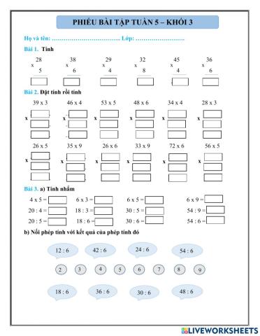 Bài tập cuối tuần 5 toán khối 3
