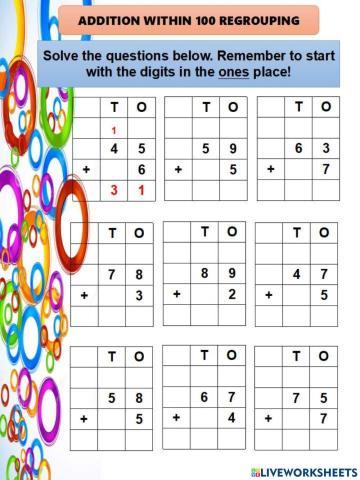 Addition within 100 regrouping