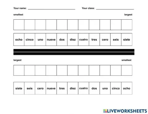 Ordering numbers in Spanish 0-10