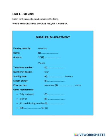 Unit 1 - listening