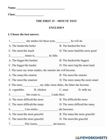 English 9 - 15 - minute test 1